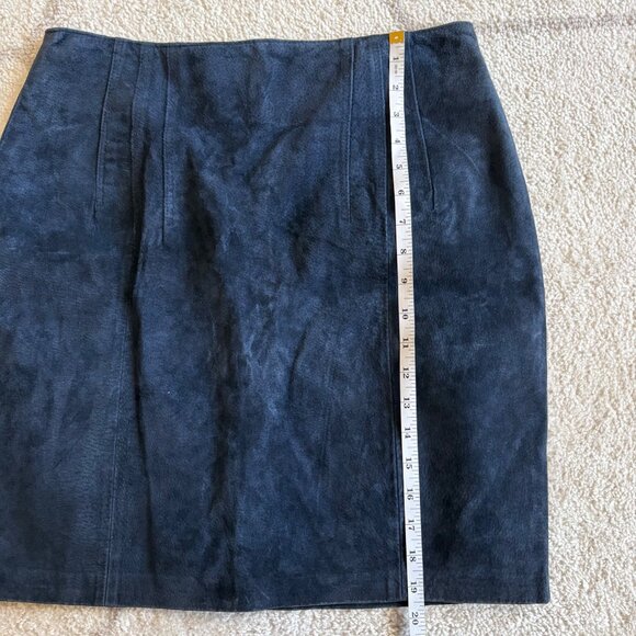 Vintage Express Suede Mini Skirt 80s/90s Navy Blue High-Waisted Pencil Style - Picture 5 of 8